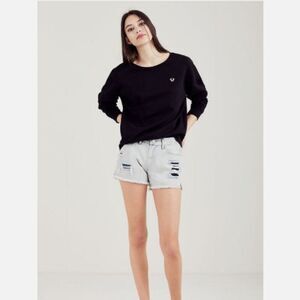 True Religion Kori High Rise Boyfriend Denim Distressed Shorts Size 26